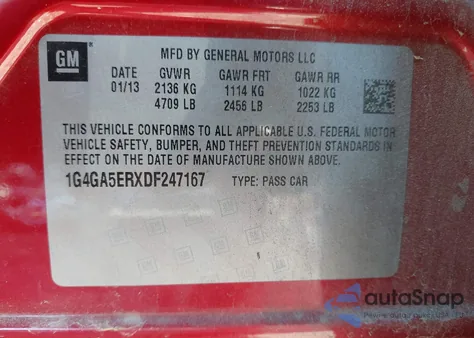 2013 Buick Lacrosse из США, поврежденный, VIN 1G4GA5ERXDF247167